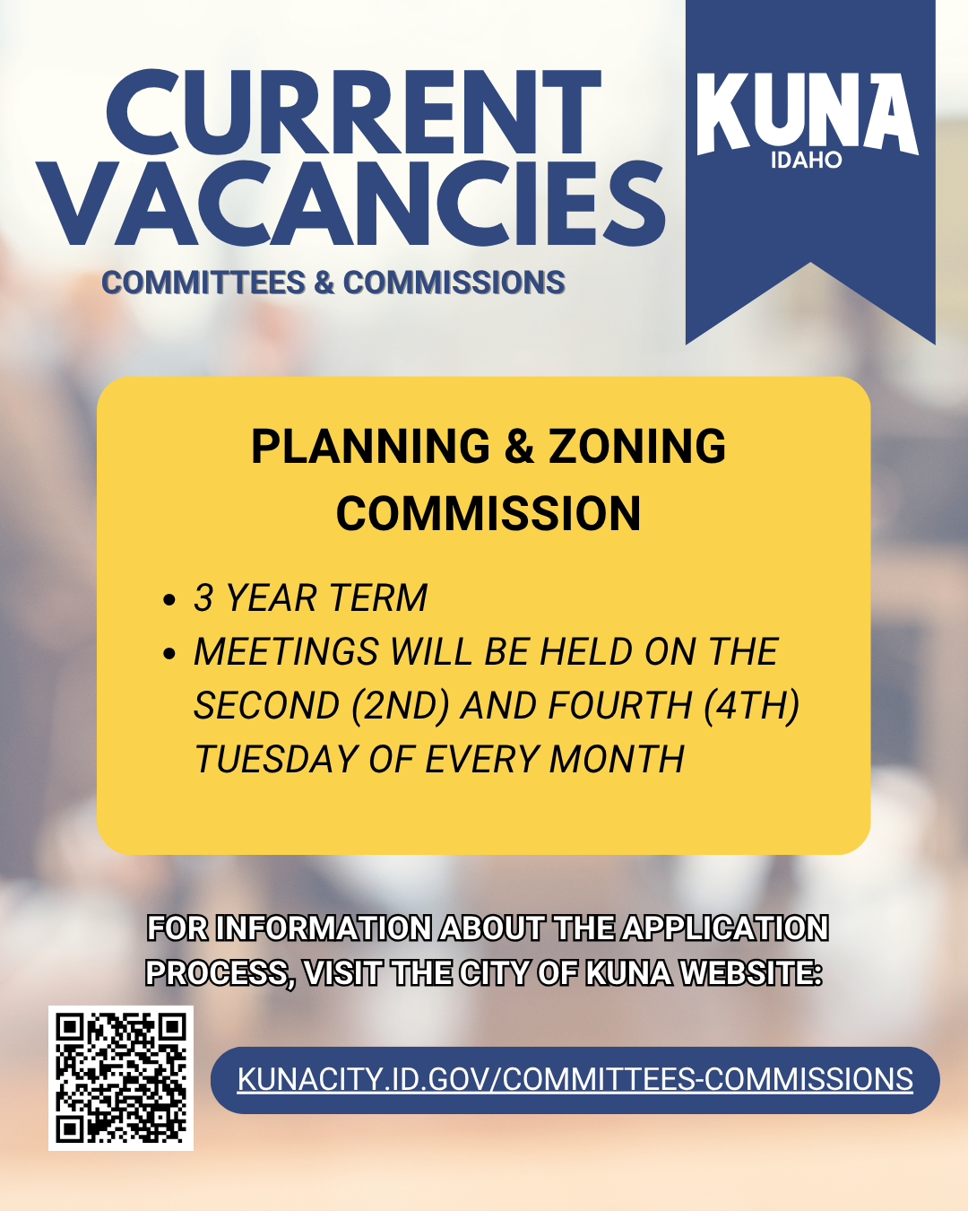 Image about the current vacancy on the Planning and Zoning Commission. 